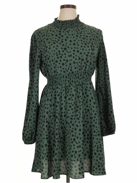 SHEIN Dresses & Skirts - SHEIN Green Long-Sleeve Smocked Waist Polka Dot Dress
